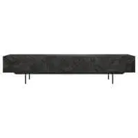 Varnished Teak Graphic Black Tv Unit Two Drawer